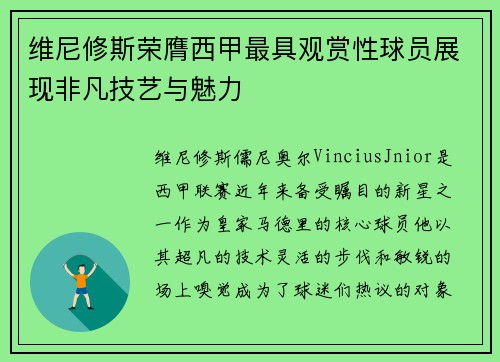 维尼修斯荣膺西甲最具观赏性球员展现非凡技艺与魅力